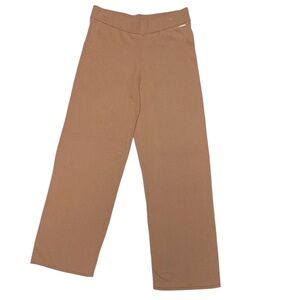 ANNE KLEIN KNIT WIDE LEGS PANTS COTTON-VISCOSE BLEND WOMENS TAN COLOR SIZE SMALL